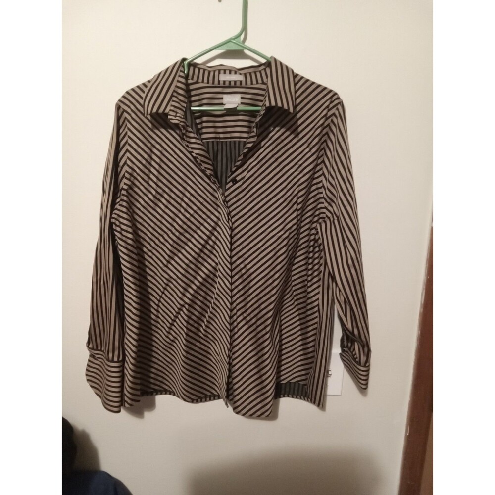 Chicos Top Long Sleeve Size 3 Black And Gold Striped